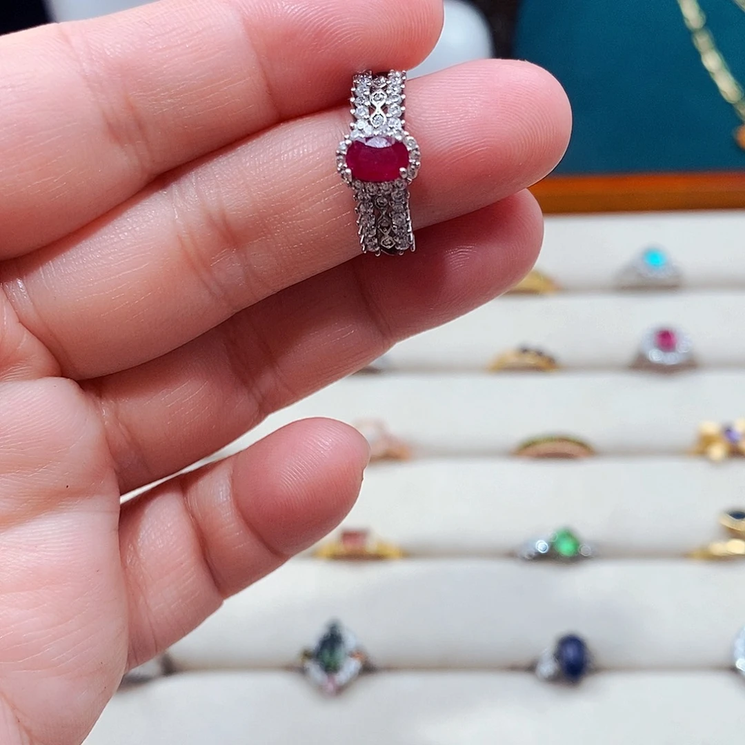 红宝石戒指银S925镶嵌