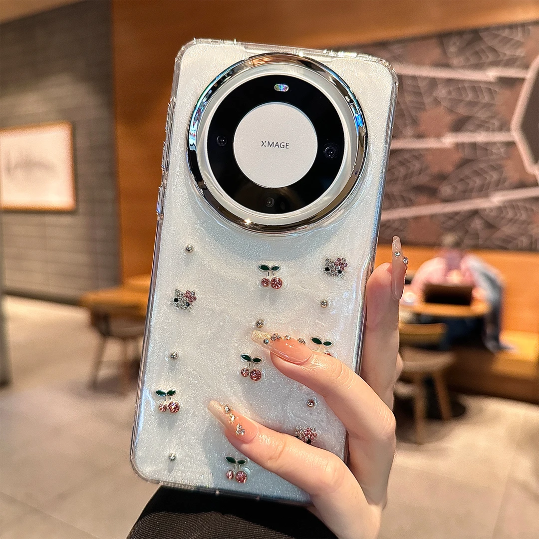 适用华为mate70/60pro+手机壳滴胶颜料立体水钻樱桃kt猫p70女款