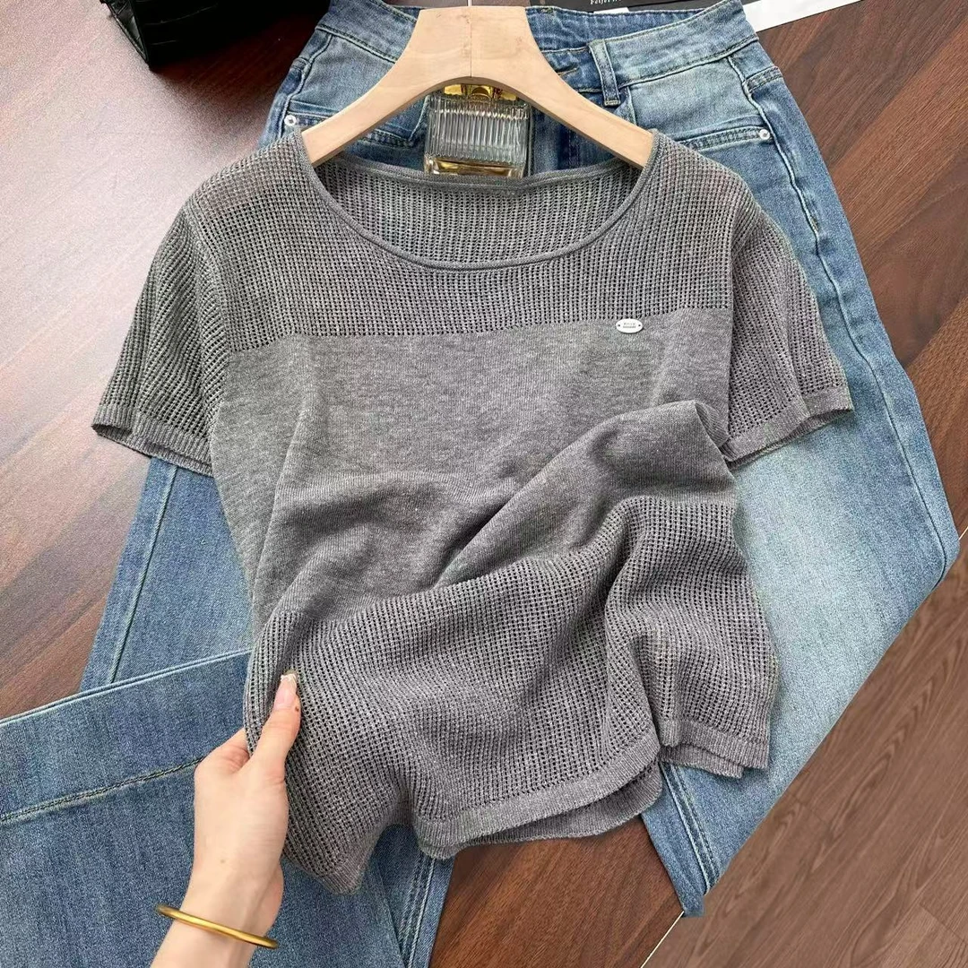 出口订单韩国细麻~夏季清凉穿搭！！高级轻薄透气套头针织衫Y7109