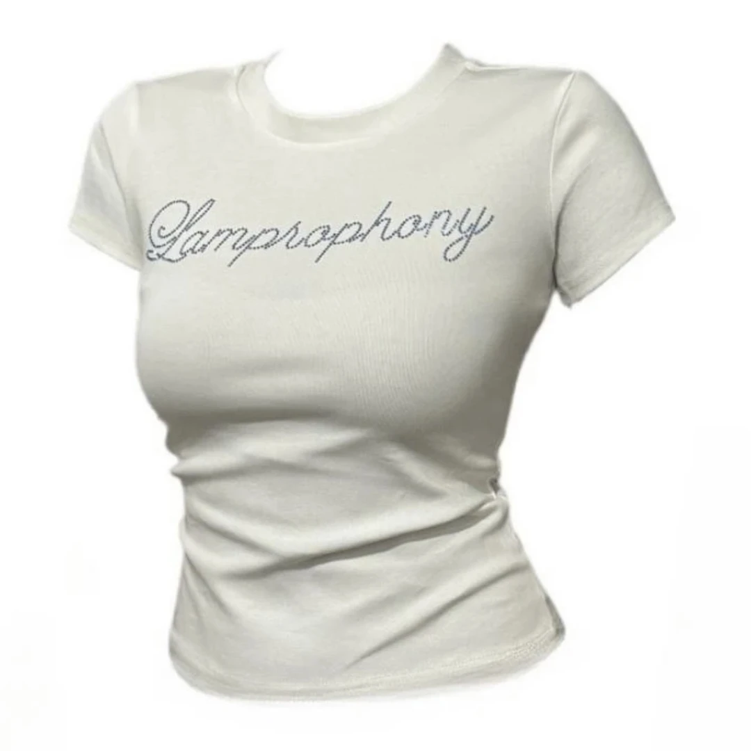 微胖mm设计感短袖烫钻t恤女夏季修身显瘦短款辣妹美式上衣1050