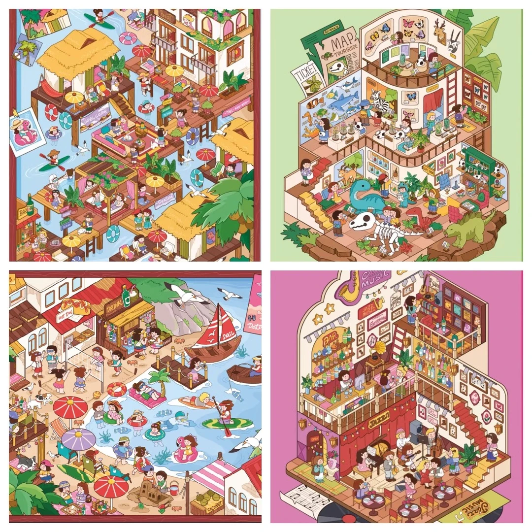 宝星博物馆造景贴纸小屋3D立体造景贴纸海滩度假音乐吧立体贴纸