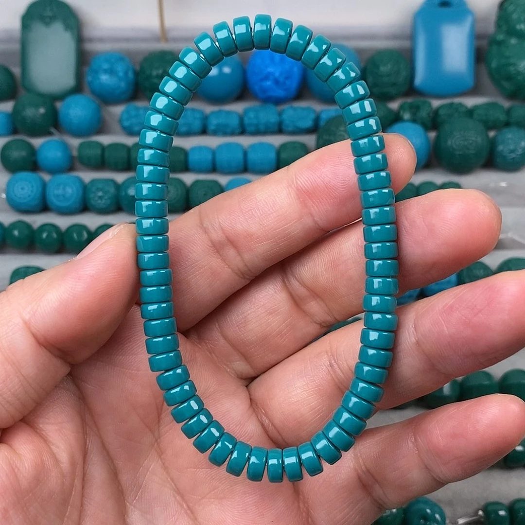 琉璃颈饰蓝绿地狱色6mm药片手串