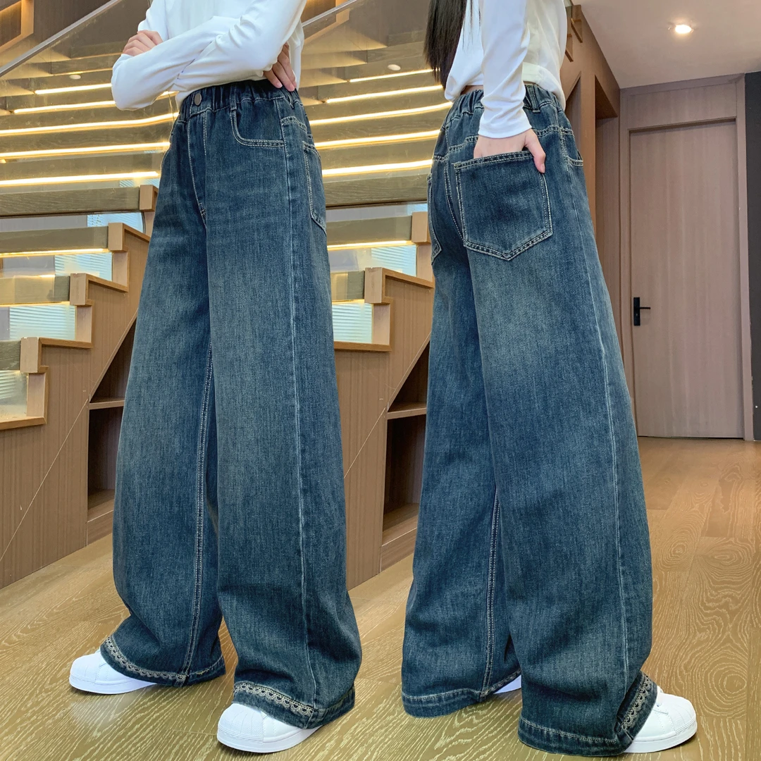 女童牛仔裤春秋宽松儿童2025新款秋装裤子直筒裤中大童秋季阔腿裤