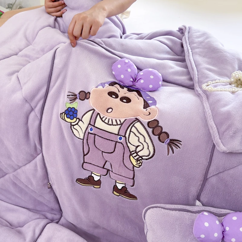 双面牛奶绒小妞 加绒加厚可爱两用多功能可折叠二合一车载冬被