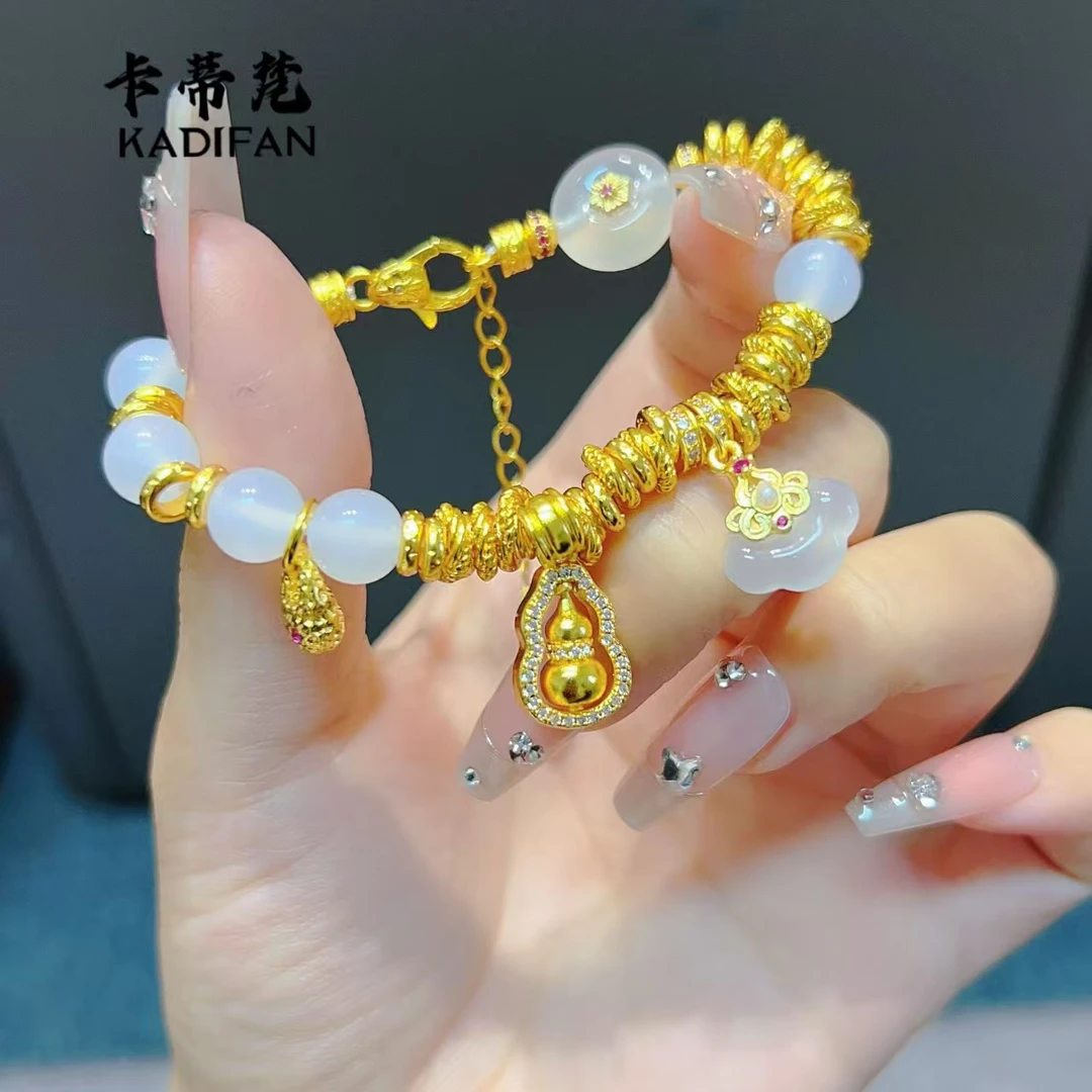 铜合金手链 新中式国潮风点钻葫芦白色平安扣盘缠手链女古风古风