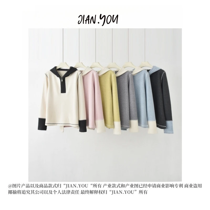 JIANYOU-「半拉链拼色卫衣」韩国单!25春款半拉链拼色卫衣GL-FC3038