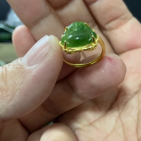 和田玉（碧玉）戒指银S925镶嵌