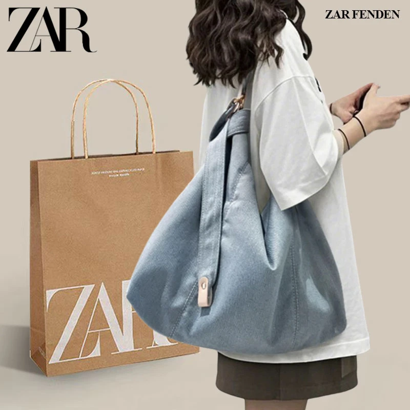 ZAR FENDEN牛仔托特包女2025新款高级感牛仔布单肩包大容量斜挎包