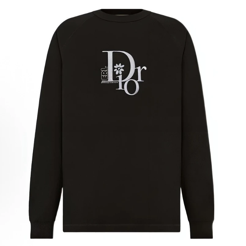 未使用 DIOR/迪奥 银线刺绣字母logo做旧黑色打底长袖/S码/M4750