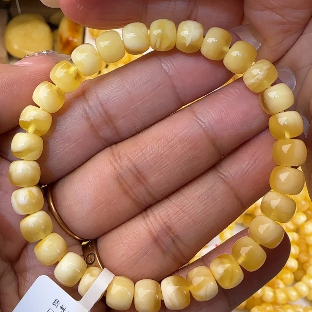 蜜蜡未镶嵌手串金白老型手串