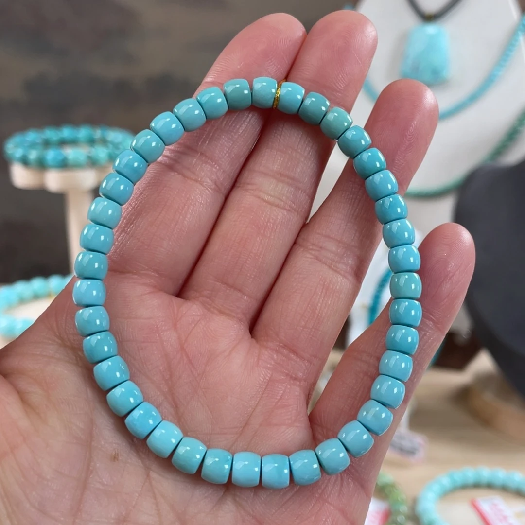 绿松石未镶嵌套链5.6精品直切手串