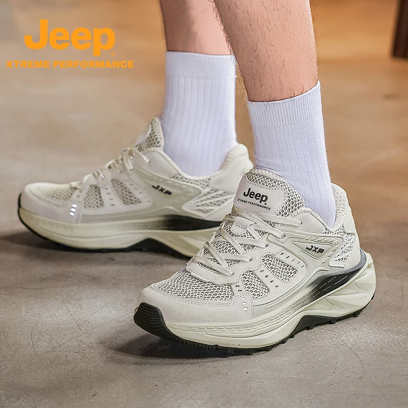 JEEP吉普男鞋秋季运动鞋百搭增高防滑透气网面户外跑步鞋