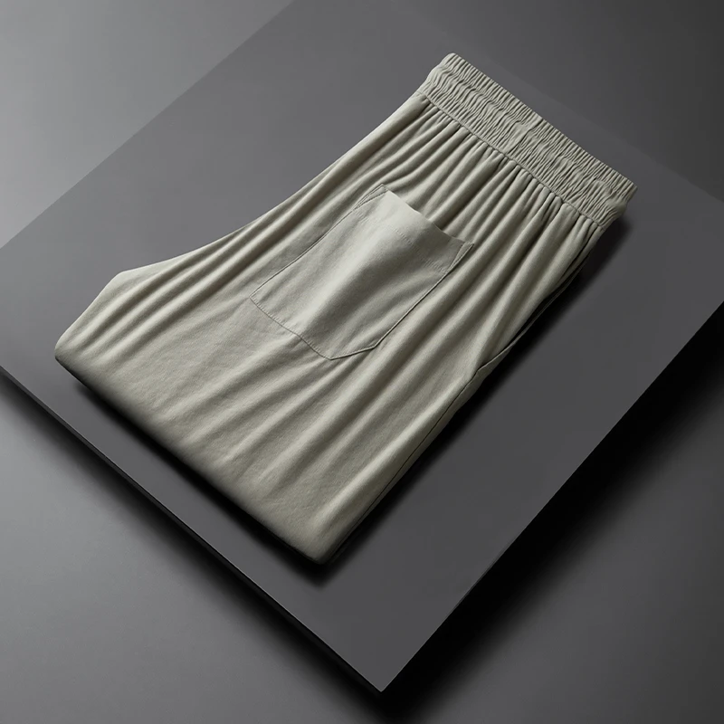 易打理休闲短裤男款夏季薄款冰丝速干棉纺棉麻松紧腰直筒运动裤子