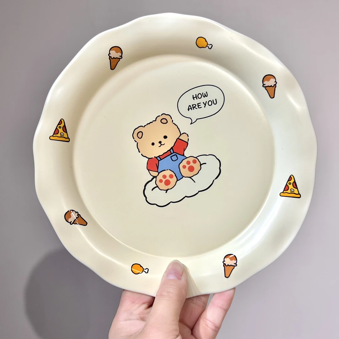 【嘟嘟好】偶遇下午茶盘子8英寸陶瓷餐盘小熊可爱手捏创意浅盘