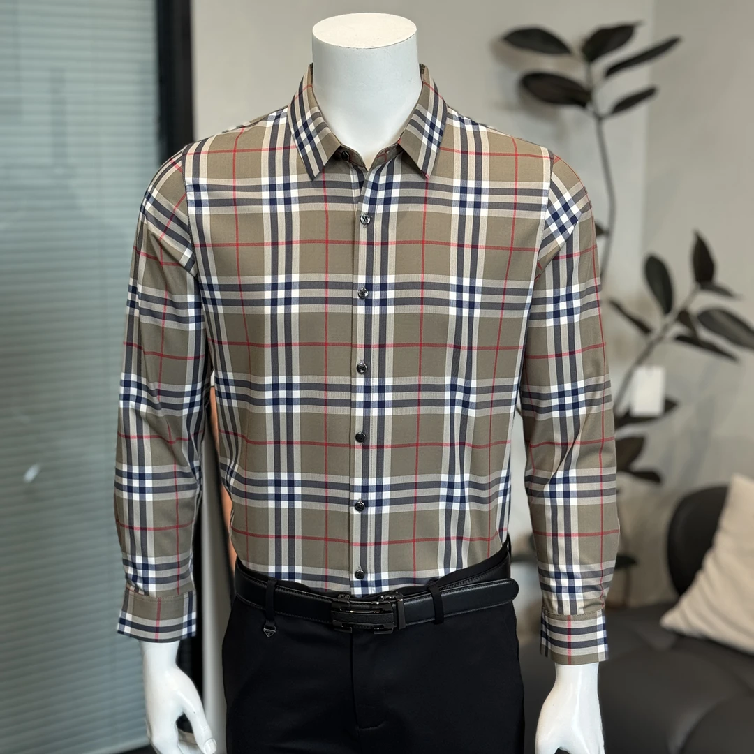 秋季长袖色织撞色大格子衬衫白搭经典格纹衬衣男士商务衬衣时尚