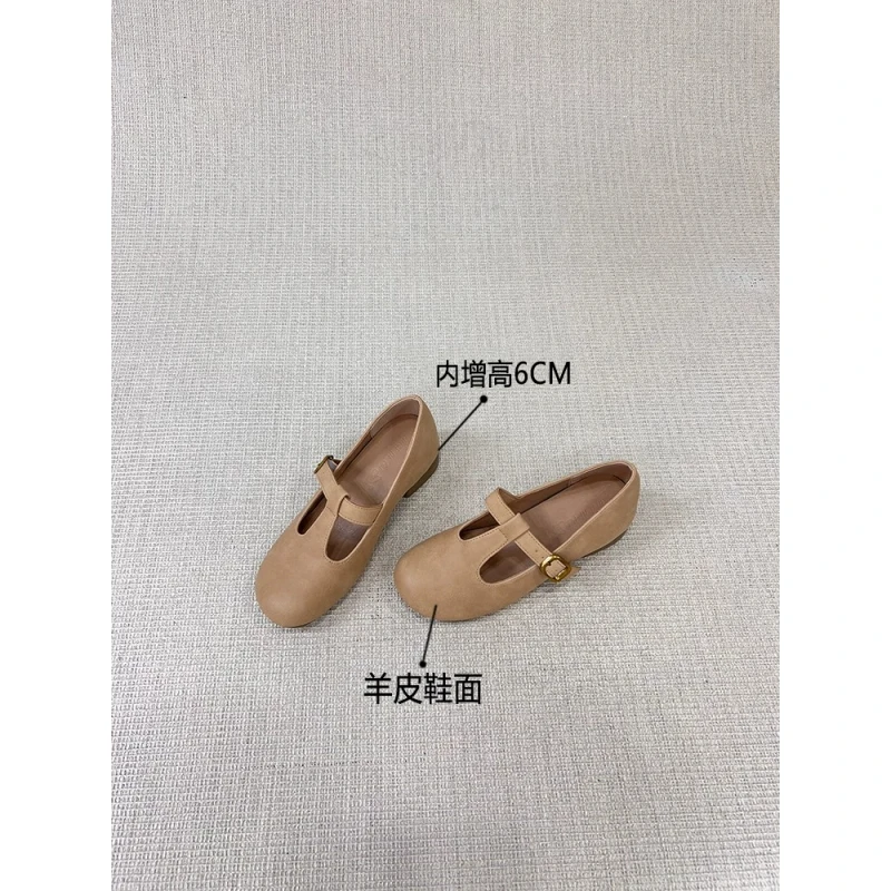羊皮版内增高6cm复古T字晚晚鞋女配裙子百搭粗跟小个子玛丽珍单鞋