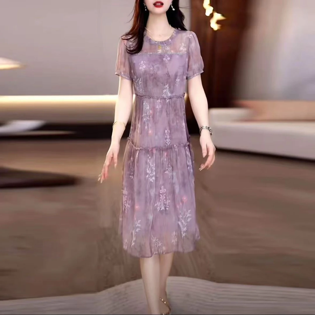 时尚连衣裙2025夏季新款气质减龄遮肉显瘦修身裙子薄款爆款新款