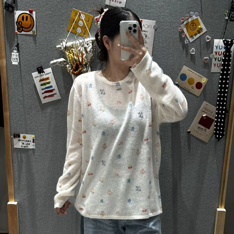 【现货】FIZZFLY | 25冬季设计师品牌新款花朵印花羊绒套头衫