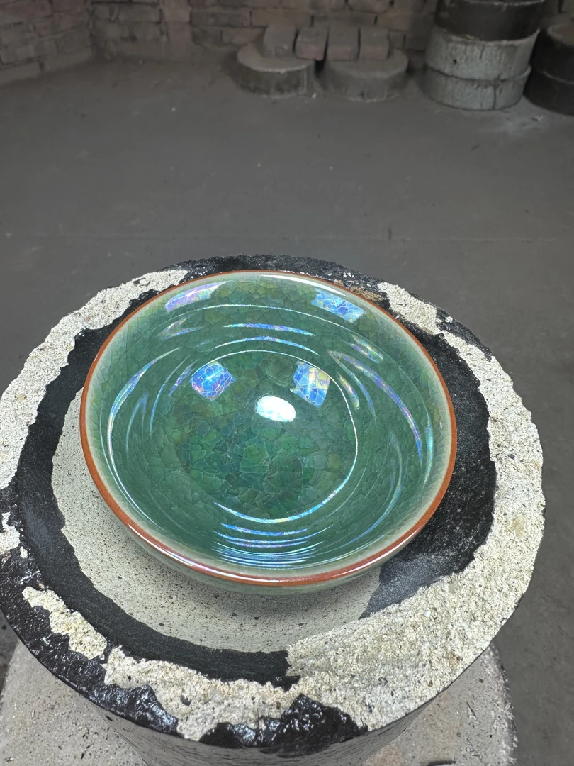 建窑建盏 【七彩苹果绿】 冰裂纹 茶杯 主人杯