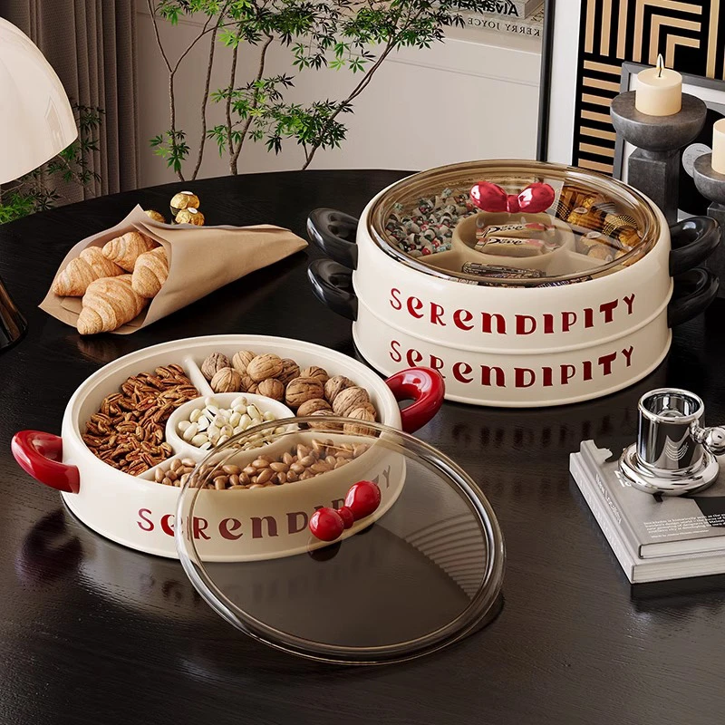 高颜值多层水果盘高档家用茶几零食干果摆放盘客厅带盖分格糖果盒