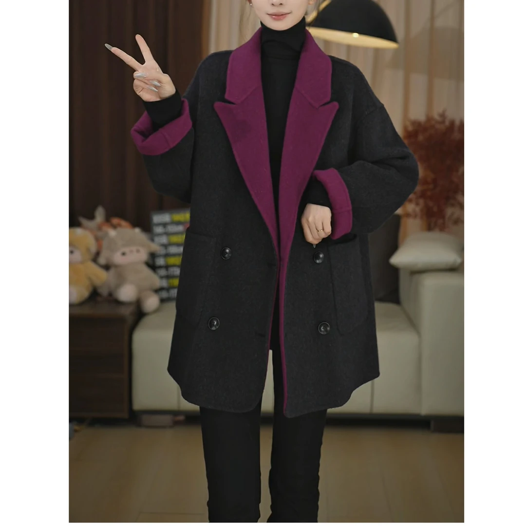 【25012】双面穿羊毛大衣女神气质双面呢外套-禁水洗