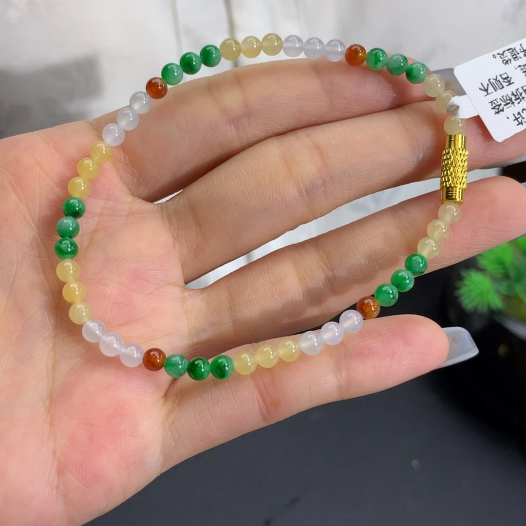 翡翠未镶嵌手串卡3.7冰胶多宝小米手串