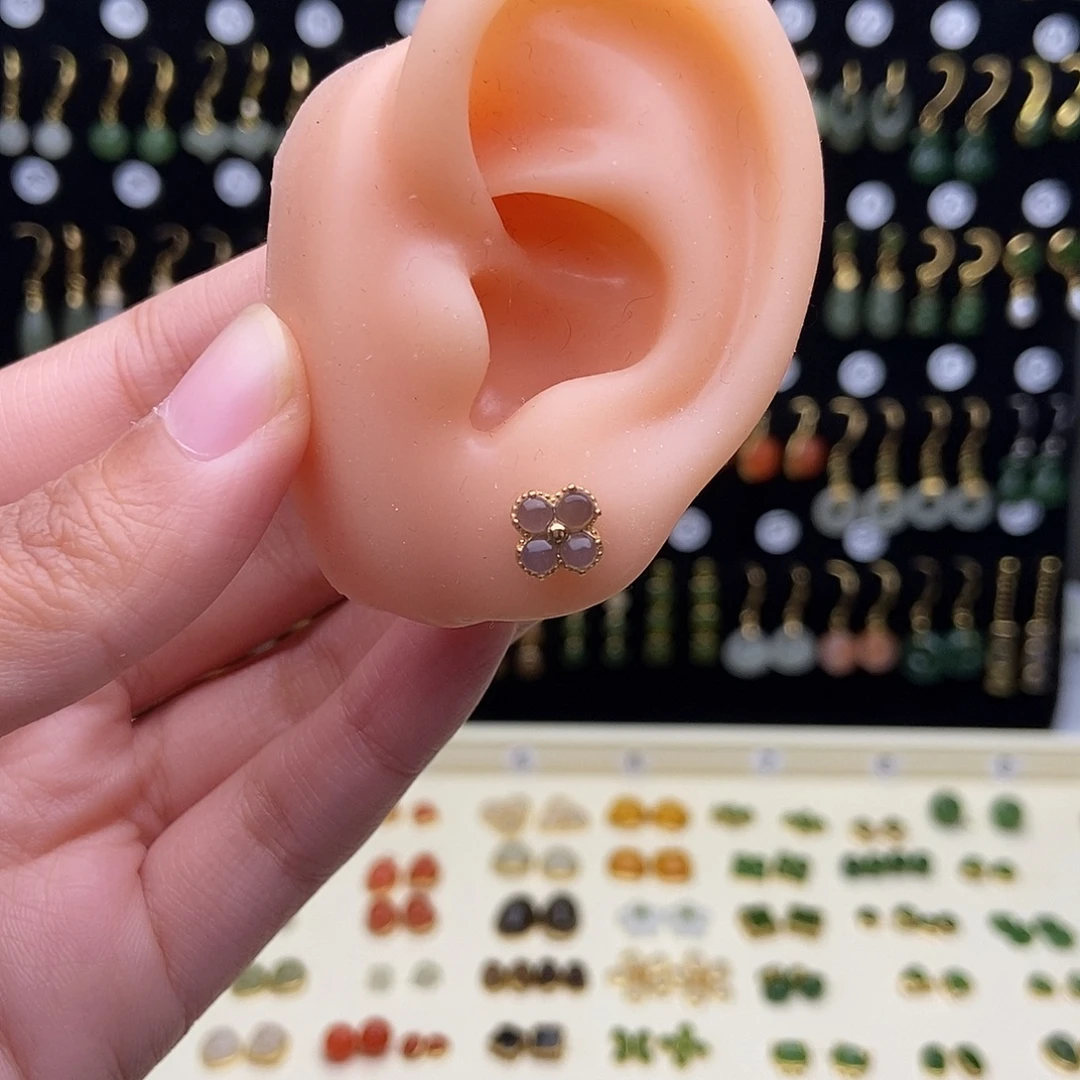 和田玉银S925镶嵌耳饰