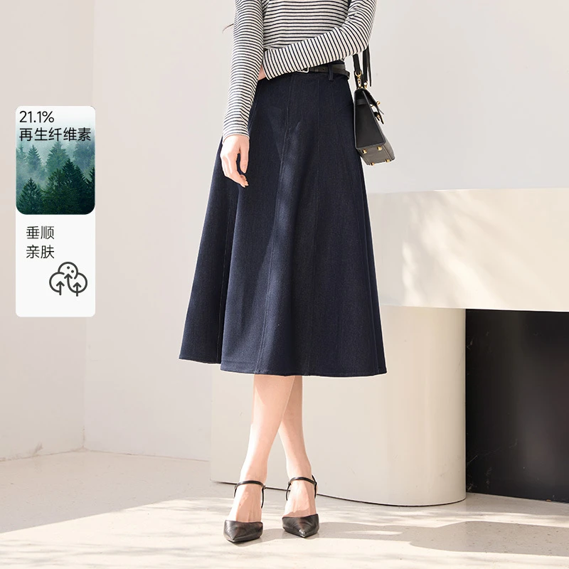 A851090半身裙 香影欧若智性风藏青色牛仔半身裙女2025春装新款