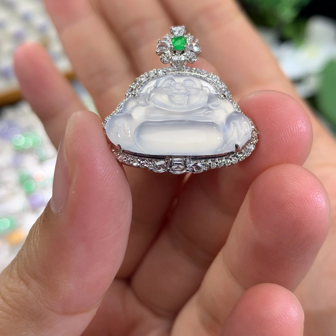 吊坠(不含链)18K金镶嵌翡翠佛公