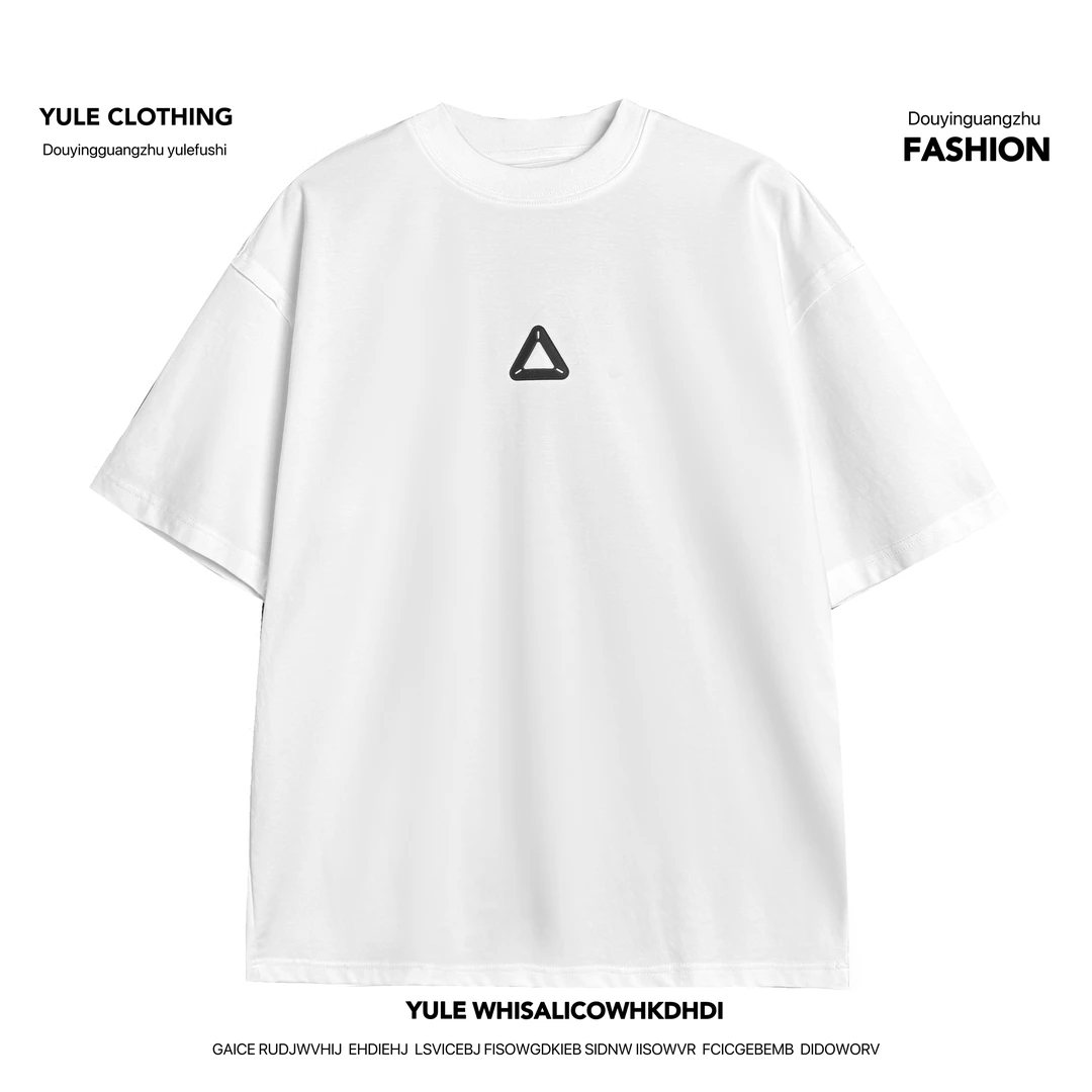 【语乐】YL-8610春季休闲圆领短袖T恤宽松三角标简约百搭五分袖上衣