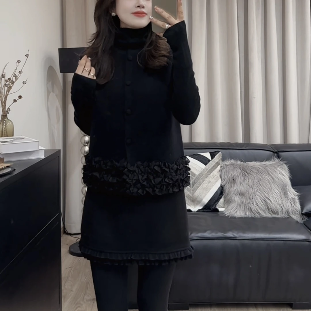 伟丽店2988款【下摆花边单排扣针织开衫马甲】新款时尚百搭宽松背心