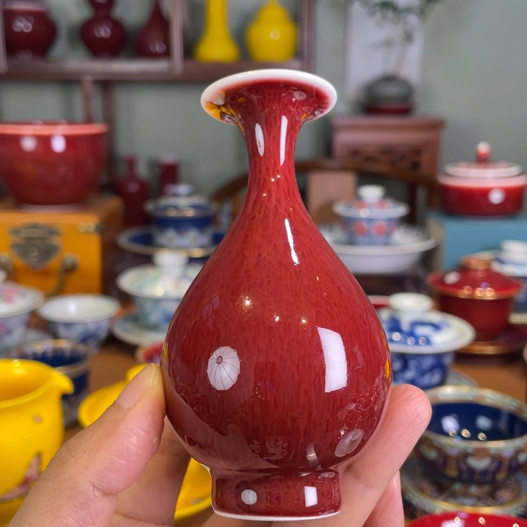 清欢雅玩原矿郎红小玉壶春瓶