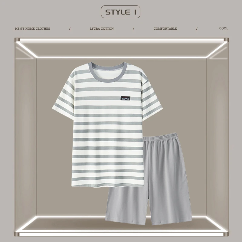 男士夏季新款短袖套头短裤薄款休闲宽松家居服套装