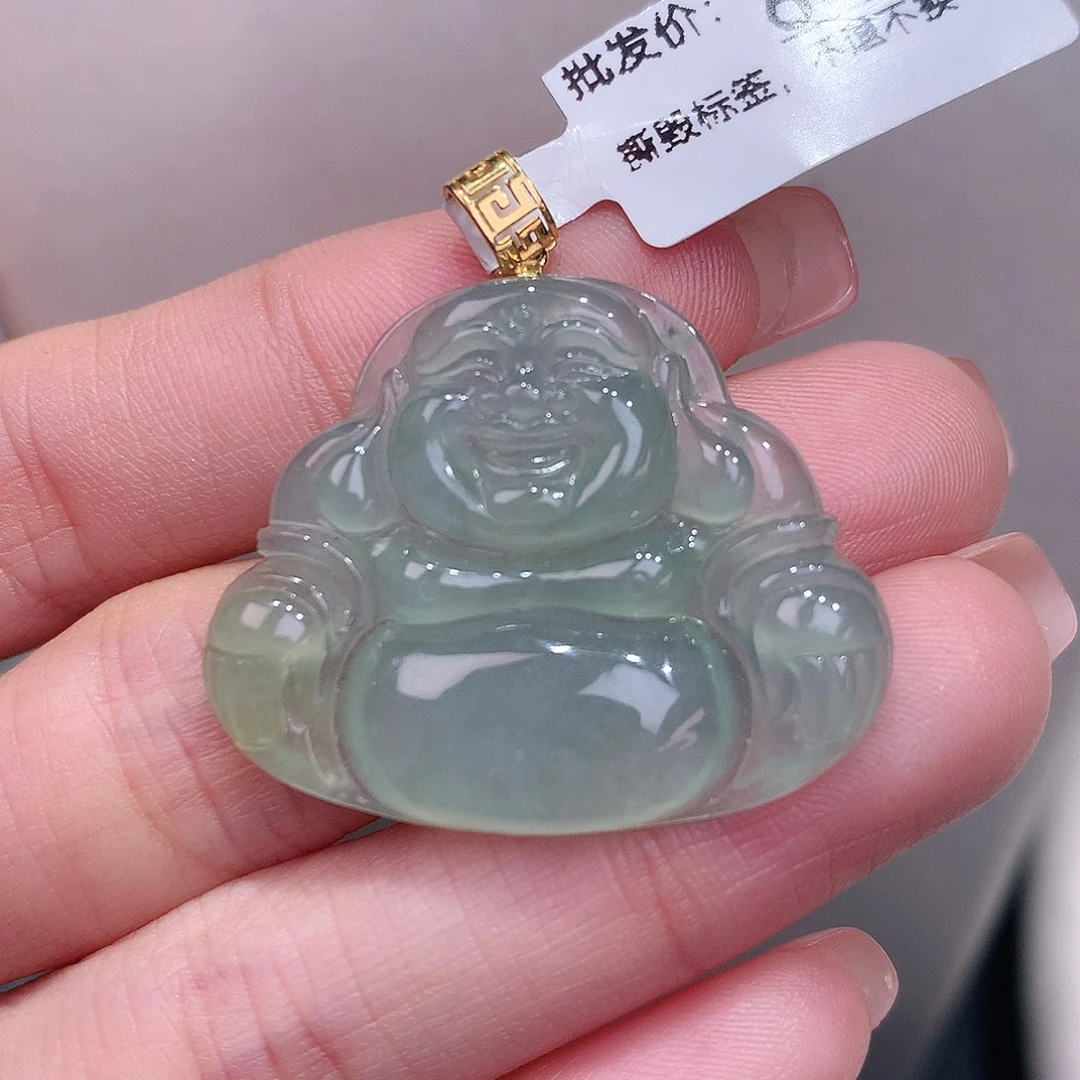 颈饰18K金镶嵌翡翠正冰秋香佛公