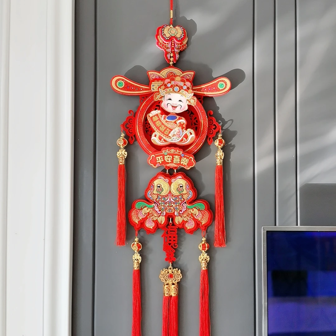 2025摇头官帽财神装饰电视背景墙客厅房门新年乔迁中国结挂件