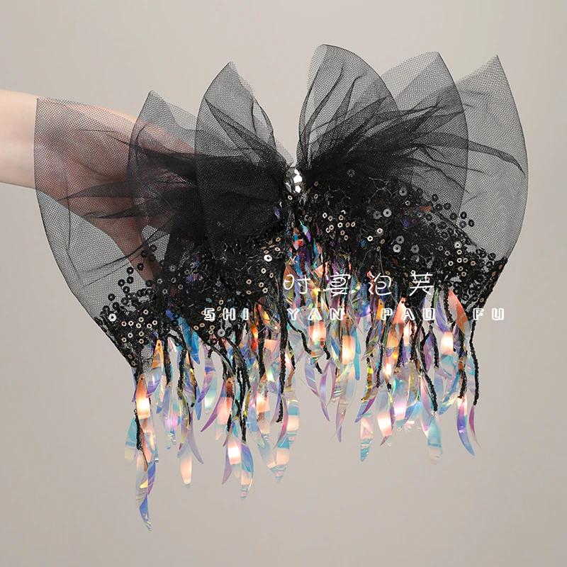 【天使羽翼】弹簧夹薄纱不规则亮片流苏顶夹饰品原创设计发夹一字夹
