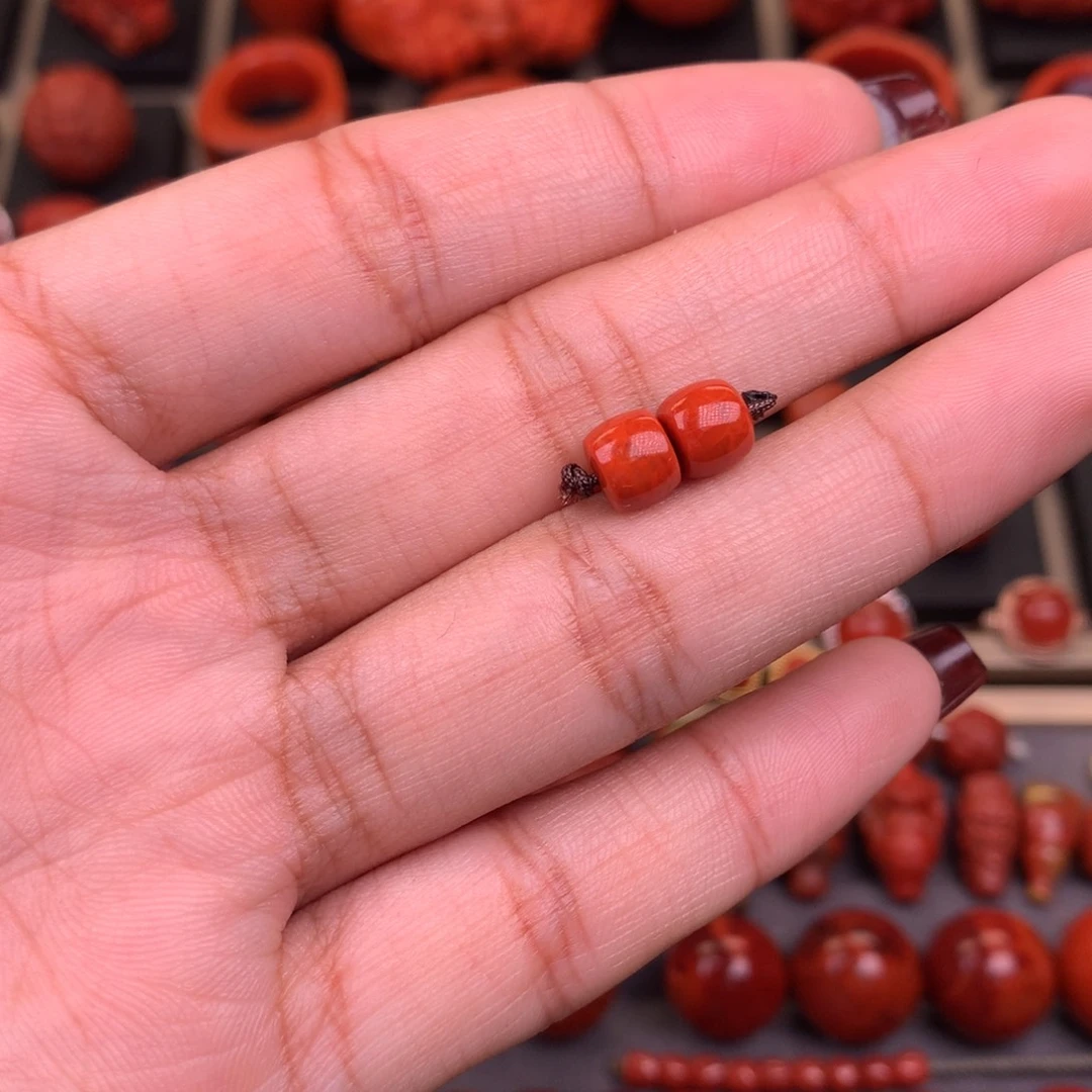 南红玛瑙未镶嵌直切对珠6+