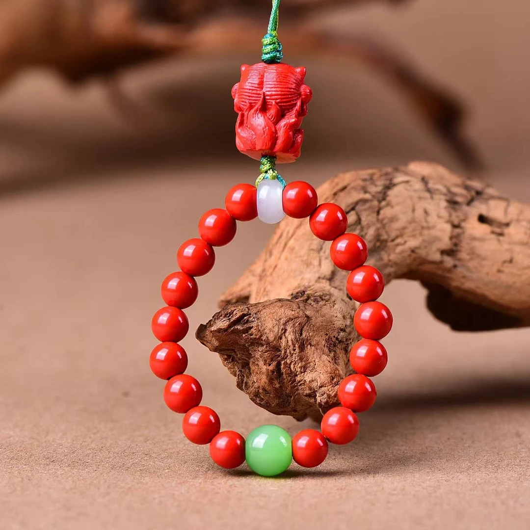 含辰砂工艺品高含量水飞红砂朱砂九尾狐圆珠配件百搭款吊坠手机挂