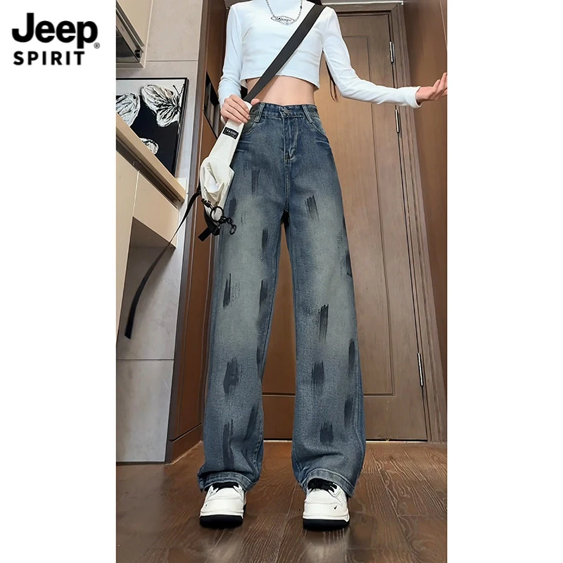 Jeepspirit吉普2025男款秋冬新款美式高街痞帅休闲裤子渐变涂鸦牛