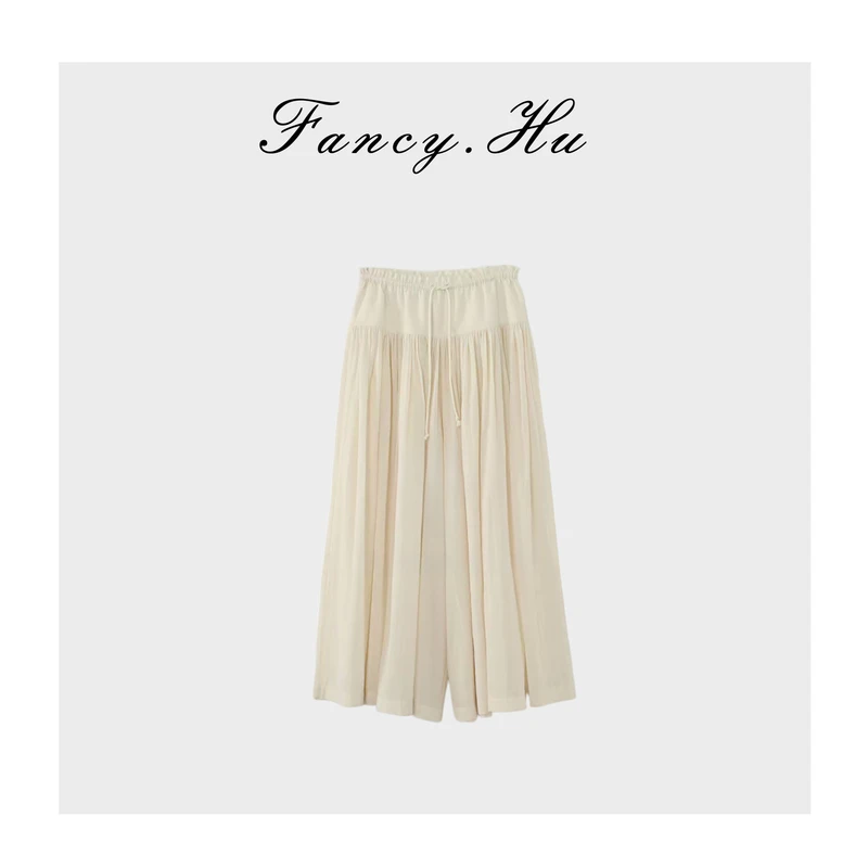 【Fancy.Hu】缥缈裤100棉松紧系带腰阔腿裤时尚九分休闲裤FG260215