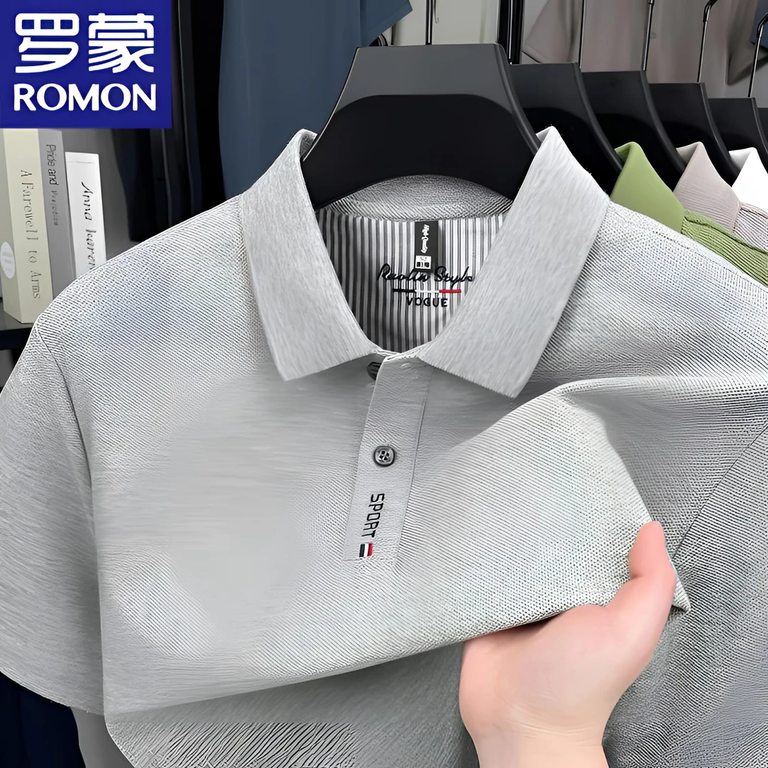 罗蒙夏季男士纯棉刺绣男士POLO衫时尚翻领百搭修身商务休闲半袖