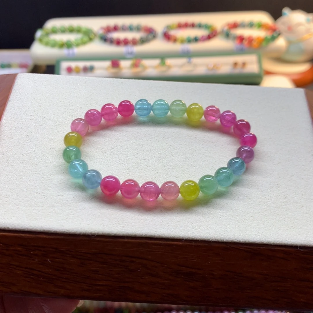 碧玺手串未镶嵌艳丽荧光