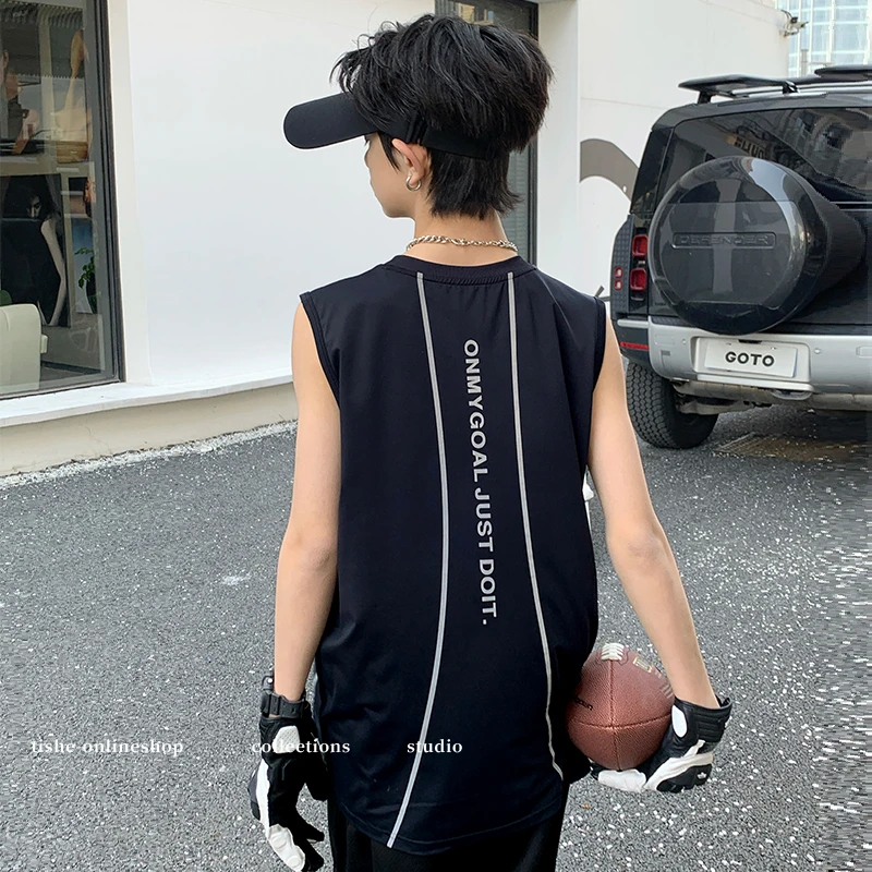 男童无袖背心夏装2025新款儿童夏季速干运动t恤中大童薄款球服潮T