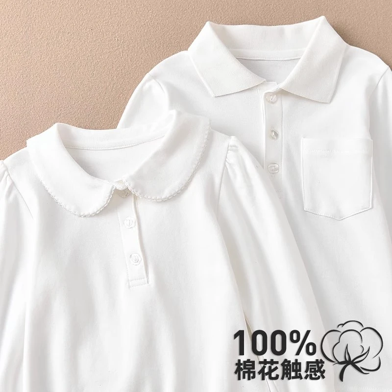 男童翻领Polo衫春秋装2025新款白色打底衫中大童女童百搭纯色上衣