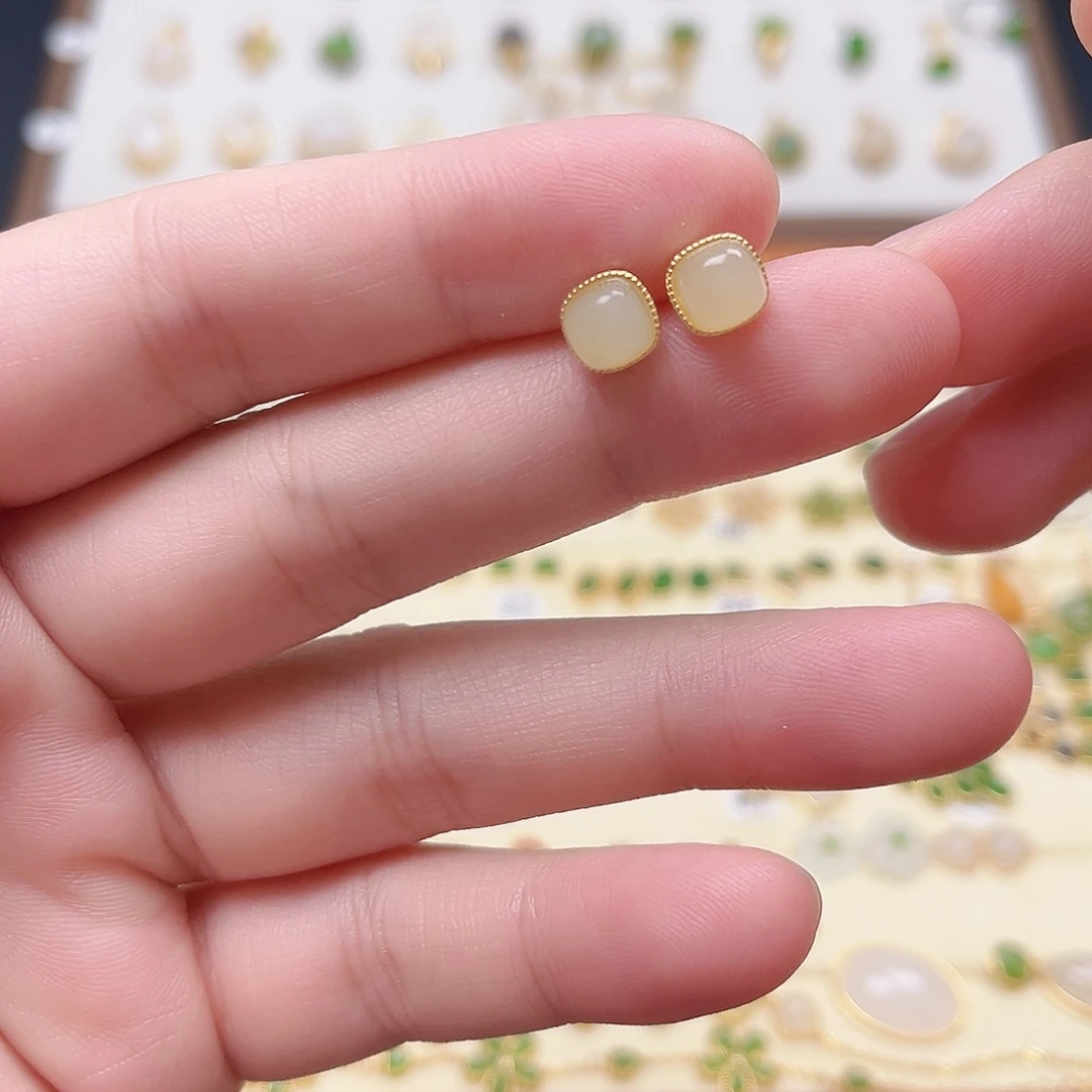 银S925镶嵌和田玉耳饰