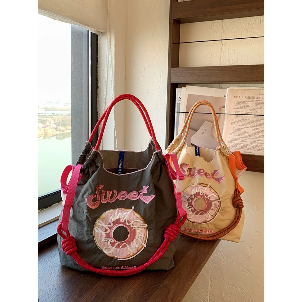 ballchain高圆圆同款刺绣购物袋甜甜圈小众环保袋时尚单肩斜挎包