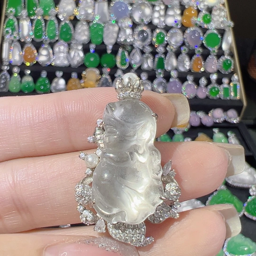 石英质玉银S925镶嵌颈饰