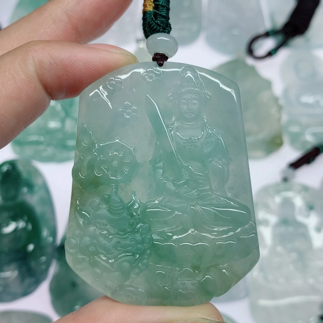 接***。翡翠未镶嵌挂件文殊菩萨