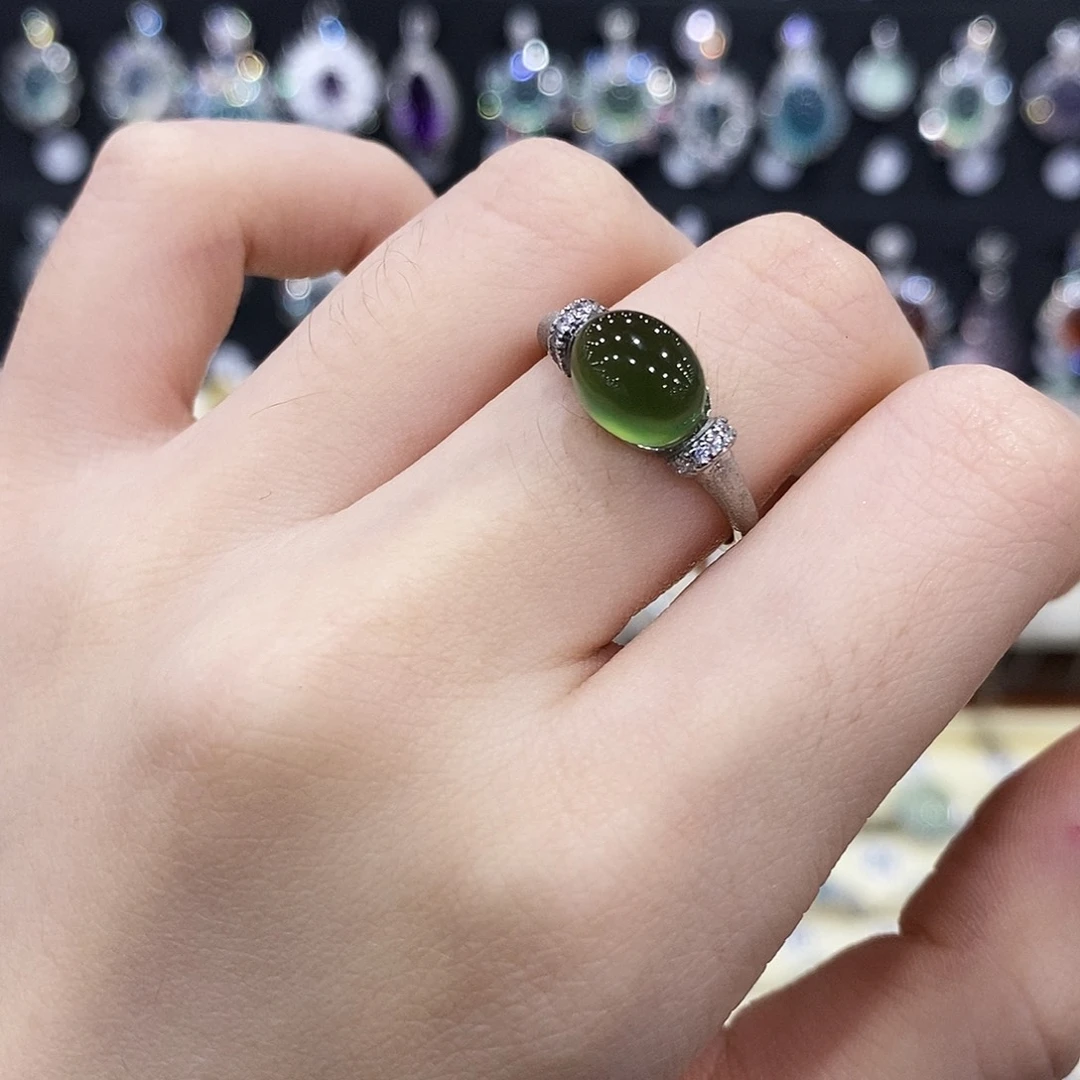 蛇纹石玉银S925镶嵌戒指