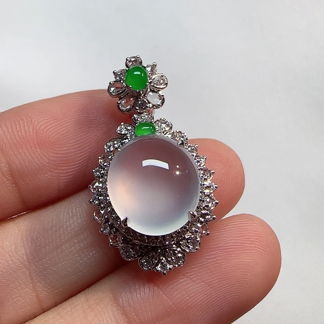 翡翠18K金镶嵌吊坠(不含链)蛋面